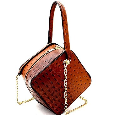 Ostrich Embossed Boxy Medium Satchel Shoulder MH-LHU164