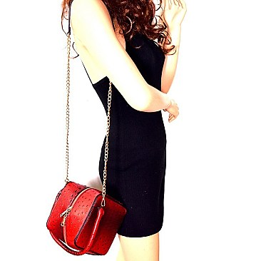 Ostrich Embossed Boxy Medium Satchel Shoulder MH-LHU164