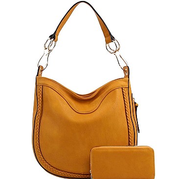 Braid Accent Large Hooked Single Strap Hobo Wallet SET