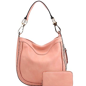 Braid Accent Large Hooked Single Strap Hobo Wallet SET