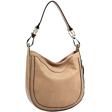 Braid Accent Large Hooked Single Strap Hobo Wallet SET
