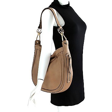 Braid Accent Large Hooked Single Strap Hobo Wallet SET