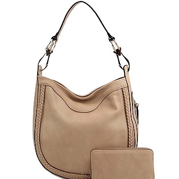 Braid Accent Large Hooked Single Strap Hobo Wallet SET