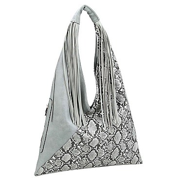 ASYMMETRICAL SNAKE PRINT HOBO WALLET SET