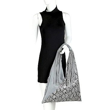 ASYMMETRICAL SNAKE PRINT HOBO WALLET SET