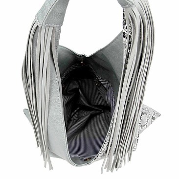 ASYMMETRICAL SNAKE PRINT HOBO WALLET SET