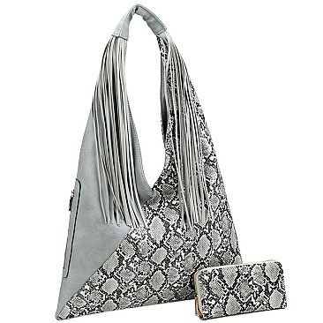 ASYMMETRICAL SNAKE PRINT HOBO WALLET SET