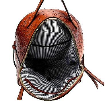 FRONT POCKET OSTRICH EMBOSSED BACKPACK WALLET SET