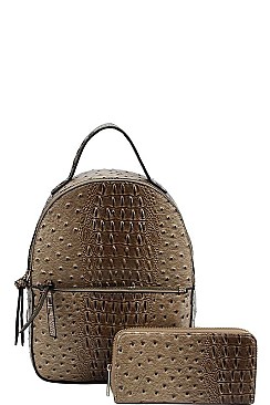 2 IN 1 CROCO TEXTURED BACKPACK WITH WALLET