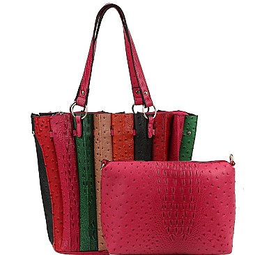 2 in 1 Color Block Ostrich Print Accordion Tote