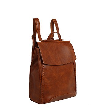 Braided Whipstitch Convertible Backpack Satchel