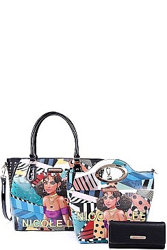 NICOLE LEE STUDDED 3 IN 1 CUTE TIARA PRINT SATCHEL