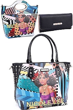NICOLE LEE STUDDED 3 IN 1 CUTE TIARA PRINT SATCHEL