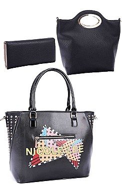 NICOLE LEE STUDDED 3 IN 1 CUTE TIARA PRINT SATCHEL