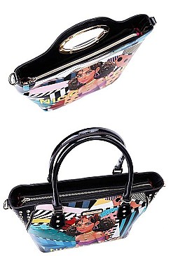 NICOLE LEE STUDDED 3 IN 1 CUTE TIARA PRINT SATCHEL