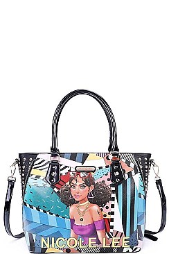 NICOLE LEE STUDDED 3 IN 1 CUTE TIARA PRINT SATCHEL