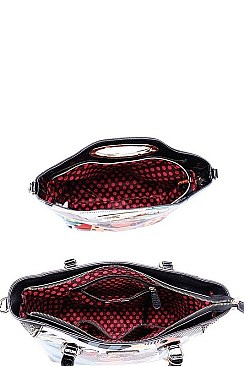 NICOLE LEE STUDDED 3 IN 1 CUTE TIARA PRINT SATCHEL