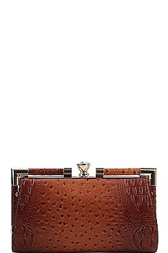 CROCO STRUCTURED EVENING PARTY CLUTCH WITH CHAIN