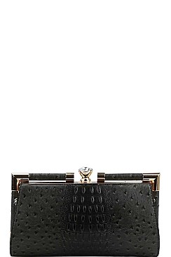 CROCO STRUCTURED EVENING PARTY CLUTCH WITH CHAIN