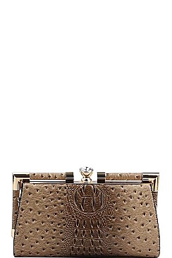 CROCO STRUCTURED EVENING PARTY CLUTCH WITH CHAIN
