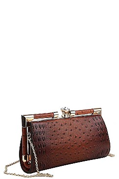 CROCO STRUCTURED EVENING PARTY CLUTCH WITH CHAIN