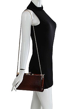CROCO STRUCTURED EVENING PARTY CLUTCH WITH CHAIN
