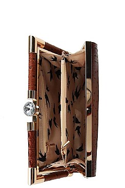 CROCO STRUCTURED EVENING PARTY CLUTCH WITH CHAIN