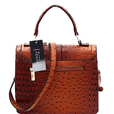 Buckle Accent Ostrich Embossed Flap Satchel MH-LMS089