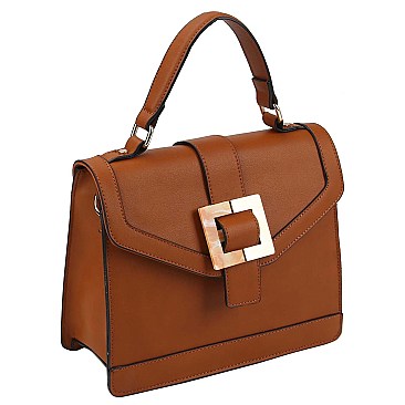 2-Way Resin Metal Buckle Accent Flap Satchel