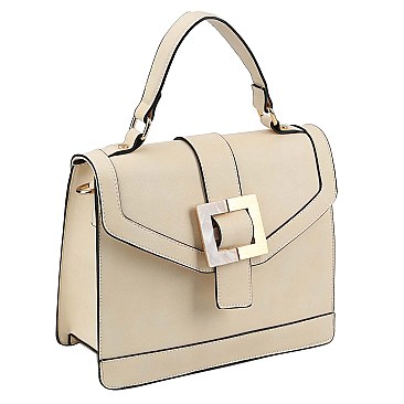 2-Way Resin Metal Buckle Accent Flap Satchel