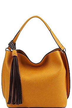 TRENDY TASSEL SATCHEL WITH LONG STRAP