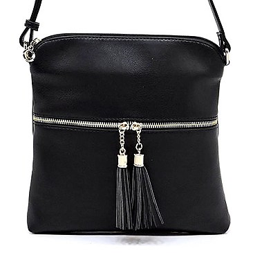 Mid-Zip Tassel Crossbody Bag