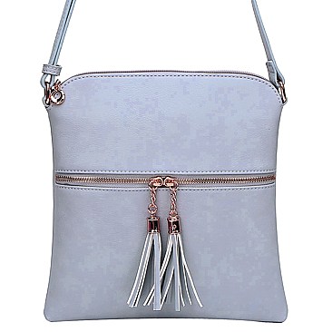 Mid-Zip Tassel Crossbody Bag