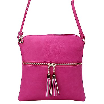 Mid-Zip Tassel Crossbody Bag