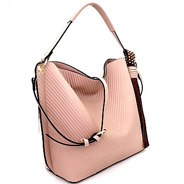 CHEVRON PATTERNED TASSEL ACCENT HOBO