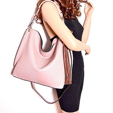 CHEVRON PATTERNED TASSEL ACCENT HOBO