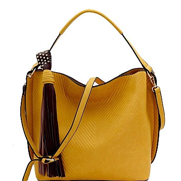 CHEVRON PATTERNED TASSEL ACCENT HOBO