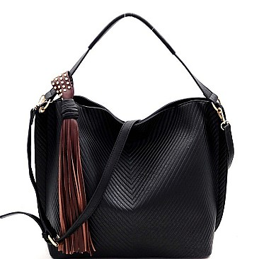 CHEVRON PATTERNED TASSEL ACCENT HOBO