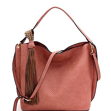 CHEVRON PATTERNED TASSEL ACCENT HOBO