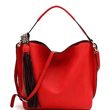 CHEVRON PATTERNED TASSEL ACCENT HOBO