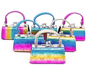 PACK OF 12 PCS MINI CUTE GLOSSY RAINBOW TINT COIN PURSE