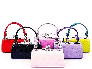 PACK OF 12 PCS ASSORTED COLOR MINI CUTE STITCHED GLOSSY COIN PURSE