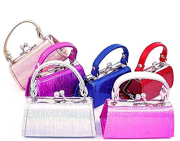 PACK OF 12 PCS ASSORTED COLOR MINI GLOSSY HOLOGRAM COIN PURSE