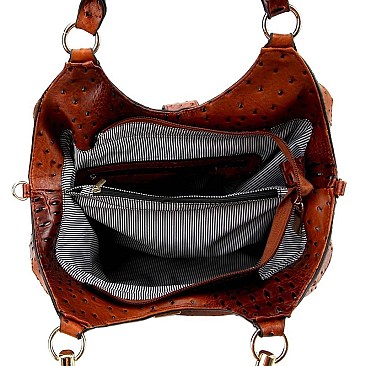 OSTRICH PRINT PUSH-LOCK ACCENT HOBO
