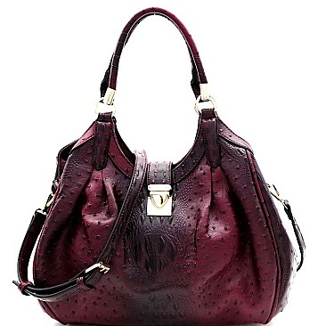 OSTRICH PRINT PUSH-LOCK ACCENT HOBO