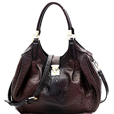 OSTRICH PRINT PUSH-LOCK ACCENT HOBO