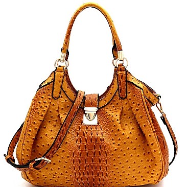 OSTRICH PRINT PUSH-LOCK ACCENT HOBO