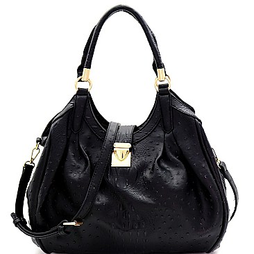 OSTRICH PRINT PUSH-LOCK ACCENT HOBO