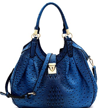 OSTRICH PRINT PUSH-LOCK ACCENT HOBO