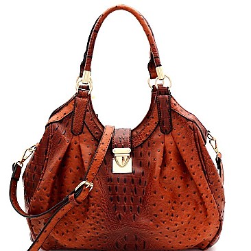 OSTRICH PRINT PUSH-LOCK ACCENT HOBO